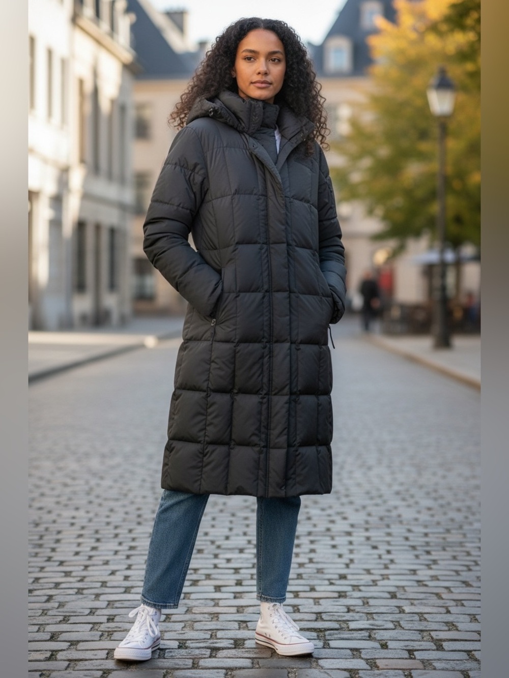The North Face down quilted parka jacket winter coat in black size XS